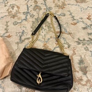 Rebecca Minkoff Black and Gold Quilted Shoulder Bag - Never Worn